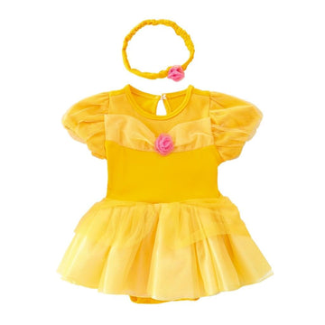Dressy Daisy Baby Girls Princess Dress Onesie Bodysuit Romper Halloween Costume With Headband Size 9-12 Months Yellow 268