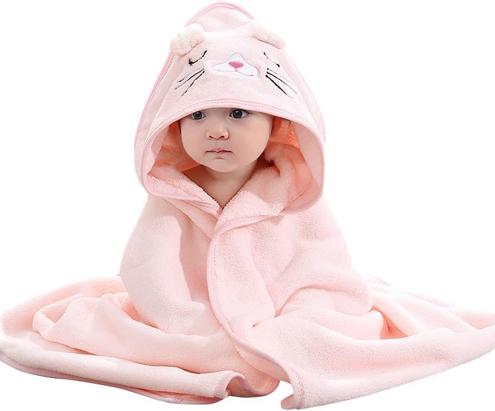 CUTEABLY Baby Towels with Hooded Ultra Soft Towels Newborn, Unique Animal Design for Boys and Girls (Pink)