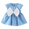 Hopscotch Girls Denim KneeLength Casual Dress With Oversized Bow In Blue Color For Ages 69 Months