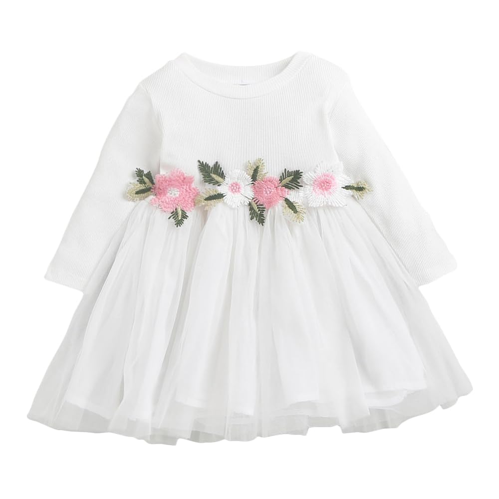 Hopscotch Girls Knee Length Casual Dresses In White Color For Ages 912 Months