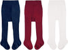 Cozyway Cable Knit Cotton Leggings/Tights For Baby Girls, 3 Pack, White/Navy Blue/Burgundy, 0-6 Months Old
