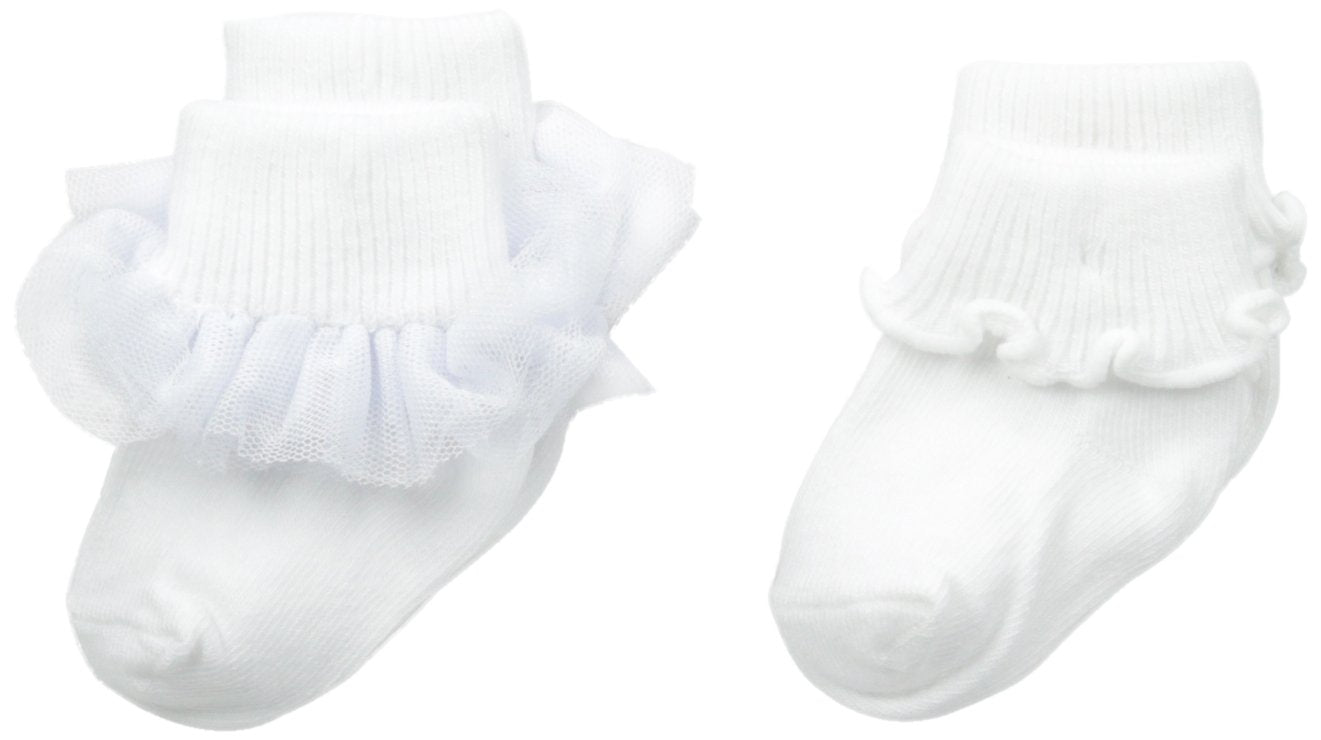 Jefferies Socks Baby-Girls Ruffle And Ripple Edge Turn Cuff 2 Pair Pack, White/White, Infant
