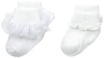 Jefferies Socks Baby-Girls Ruffle And Ripple Edge Turn Cuff 2 Pair Pack, White/White, Infant
