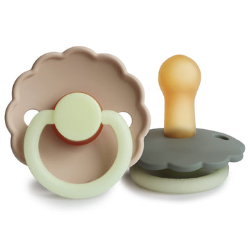 Frigg Daisy Night Natural Rubber Baby Pacifier | Made In Denmark | Bpa-Free (Portobello/Croissant, 6-18 Months) 2-Pack