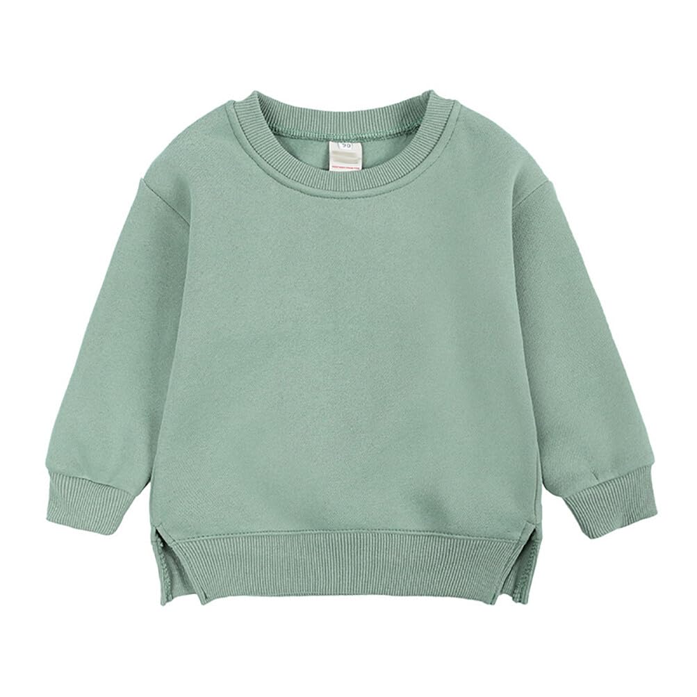 Rukosu Toddler Baby Boy Girl Fleece Pullover Sweatshirt Solid Color Crewneck Blouse Shirt Tops Warm Fall Winter Clothes Green 12