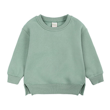Rukosu Toddler Baby Boy Girl Fleece Pullover Sweatshirt Solid Color Crewneck Blouse Shirt Tops Warm Fall Winter Clothes Green 12