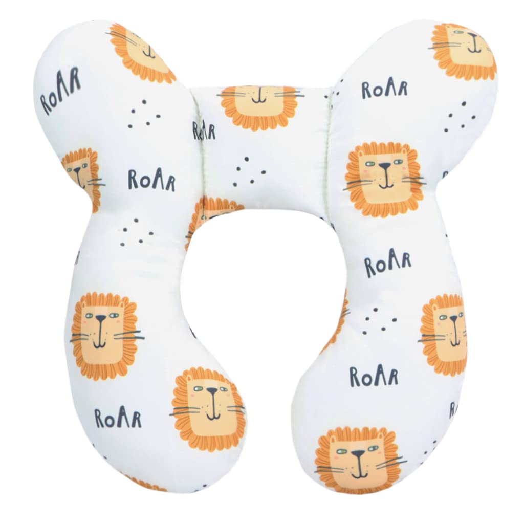 vocheer Baby Travel Pillow(Upgraded), Head and Neck Support Pillow for Pushchair, Car Seat, Stroller, Bouncer, Cotton(Lion)