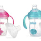 Nuby No Spill 360 Weighted Straw Grip N  Sip Tritan Cup with Hygienic Cover, 8 Oz, Trainer Cup (Pink/Teal)