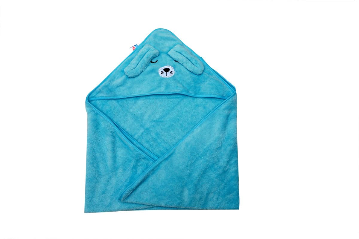 DTR Creation Baby Hooded Towel with Sky Blue Dog Face Design | Soft Cotton Bath Towel Wrap for Newborns, Infants & Toddlers | Ul