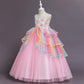 Izkizf Girls Unicorn Costume Flower Princess Long Maxi Tulle Dress W/Headband Birthday Party Halloween Carnival Cosplay Outfits