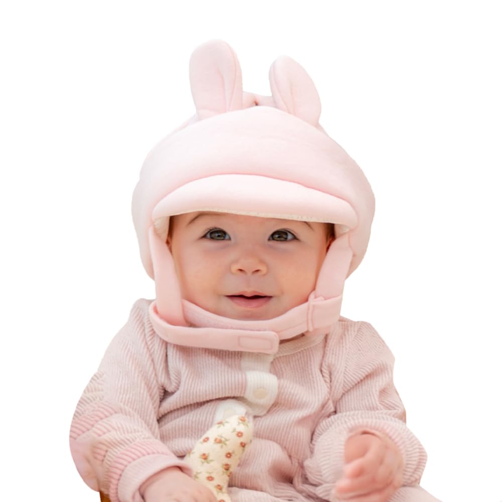 Organic Baby Head Protector- Baby Helmet Gots Certified Cotton, Bunny, Adjustable & Ultra-Lightweight Head Protector For Crawlin