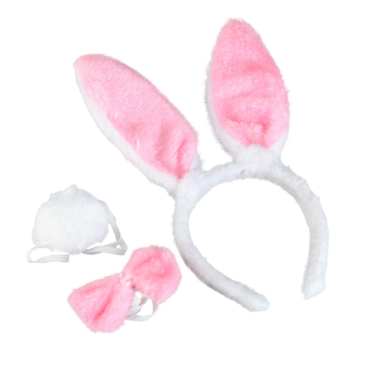 Binaryabc Bunny Rabbit Costume Set,Ears Headband Bow Ties Tail Set,Halloween Costume Assesories(White& Pink)