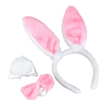 Binaryabc Bunny Rabbit Costume Set,Ears Headband Bow Ties Tail Set,Halloween Costume Assesories(White& Pink)