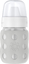 Lifefactory 8-Ounce Stainless-Steel Vacuum-Insulated Wide-Neck Baby Bottle with Hard Sippy, Stone Gray, LS2221WCG4