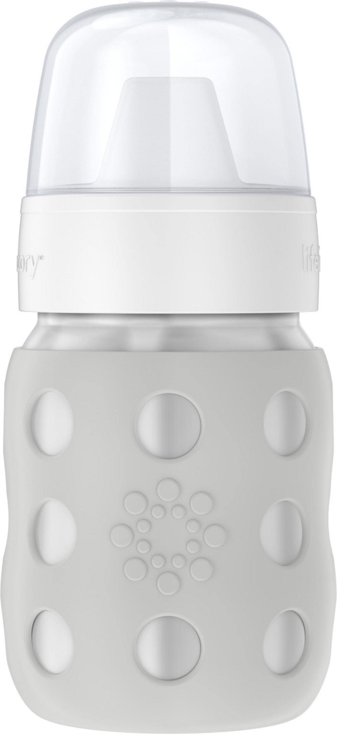 Lifefactory 8-Ounce Stainless-Steel Vacuum-Insulated Wide-Neck Baby Bottle with Hard Sippy, Stone Gray, LS2221WCG4
