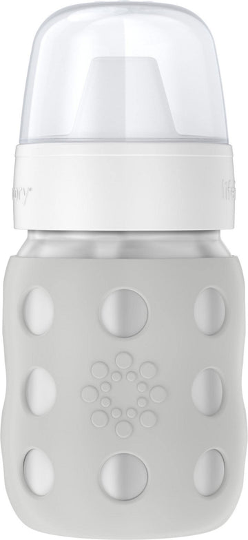 Lifefactory 8-Ounce Stainless-Steel Vacuum-Insulated Wide-Neck Baby Bottle with Hard Sippy, Stone Gray, LS2221WCG4