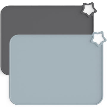 Moonkie Silicone Placemats For Baby & Kid, Stain Resistant Non-Slip Toddler Food Mats Eating Table Mat With 2 Packs (Dark Grey/L