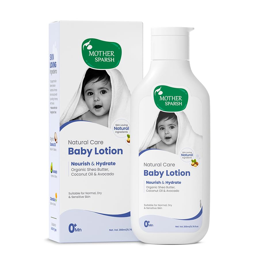 Mother Sparsh Natural Care Baby Body Lotion-200Ml | Baby Lotion For All Skin Types | With Organic Shea Butter, Coconut Oil & Avo