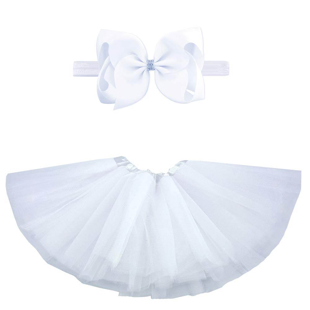 Bgfks 5 Layered Toddlers Tulle Tutu Skirt For Girls With Headband For Baby Girl 0 To 36 Months (White, L,24-36 Months)