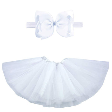 Bgfks 5 Layered Toddlers Tulle Tutu Skirt For Girls With Headband For Baby Girl 0 To 36 Months (White, L,24-36 Months)