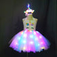 Shinyou Girls Unicorn Costume Dress Up Led Light Up Unicorn Tutu Birthday Outfit For Halloween Birthday Gift (Rainbow, 5-6Y)