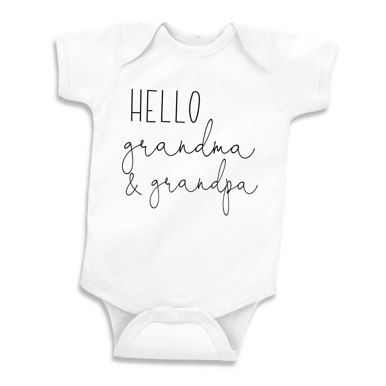 Bump And Beyond Designs Baby-Boys Hello Grandma And Grandpa Pregnancy Announcement Leotard White, 0-3 Months
