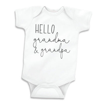 Bump And Beyond Designs Baby-Boys Hello Grandma And Grandpa Pregnancy Announcement Leotard White, 0-3 Months