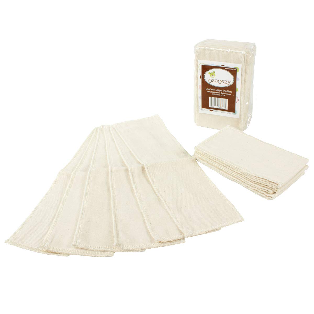 OsoCozy Gauze Cloth Diaper Doublers - 100% Unbleached Gauze Weaved Cotton, 4x12 inches, 6 Layers Thick. Add Extra Absorbency to 