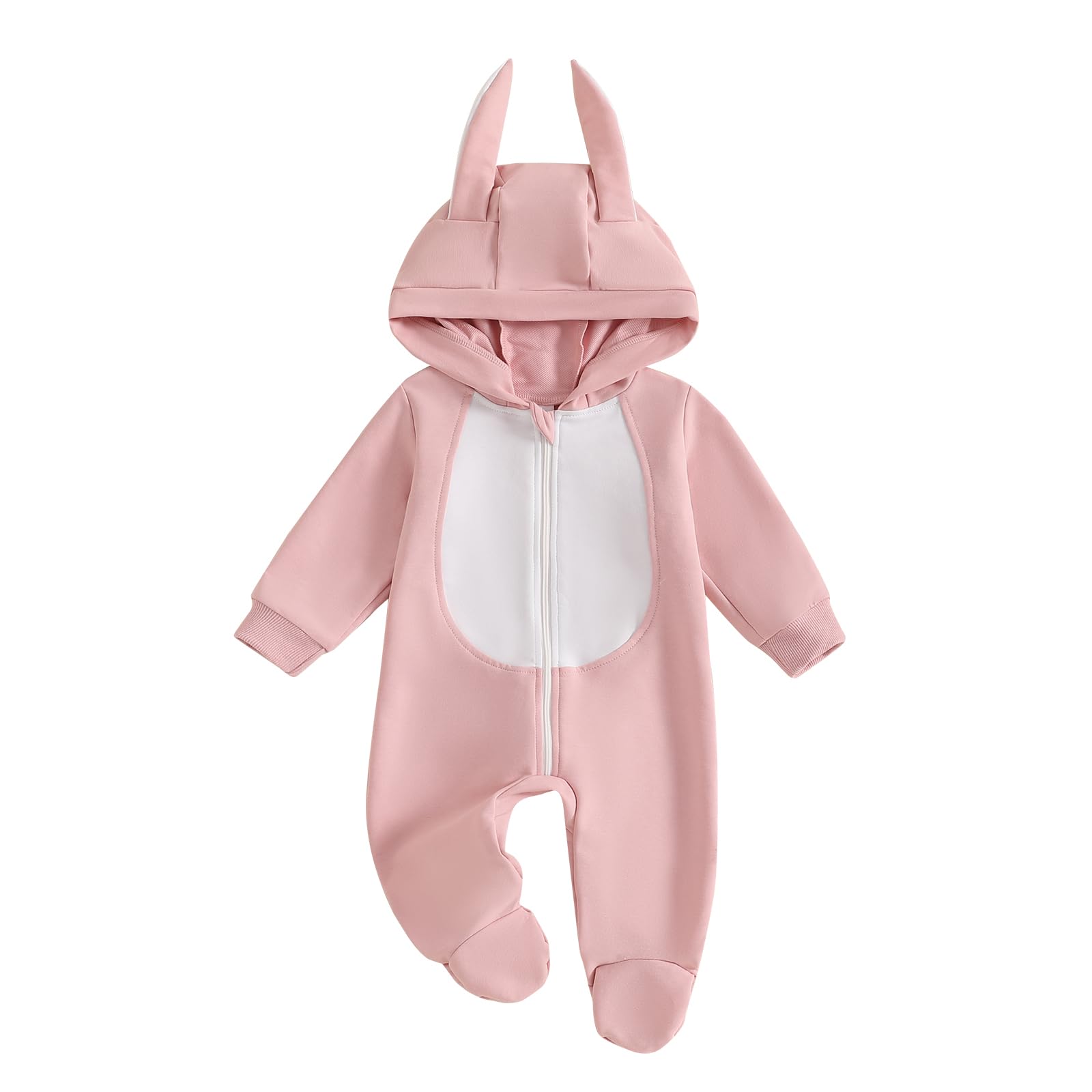 BemeyourBBs Newborn Baby Boy Girl Easter Outfit Bunny Ear Hoodie Romper Long Sleeve Jumpsuit Infant Spring Clothes (Footed Bunny