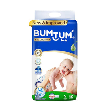 Bumtum Baby Diaper Pants, Small Size 40 Count, Double Layer Leakage Protection Infused With Aloe Vera, Cottony Soft High Absorb 
