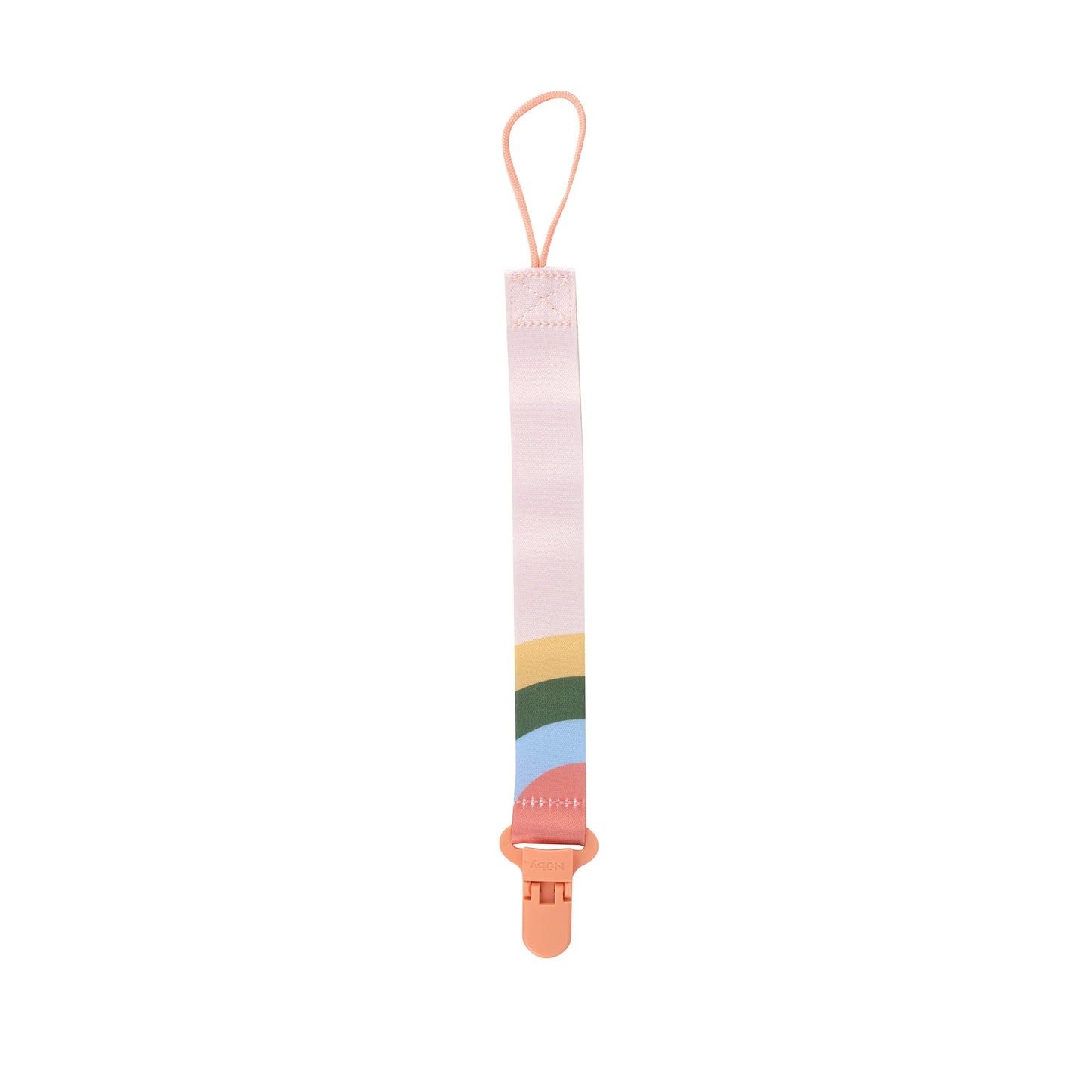 Nuby Pacifinder Baby Pacifier Clip - (2-Pack) - Pacifier Holder Clip with Convenient Hook Loop - Peach Stripes and Hearts