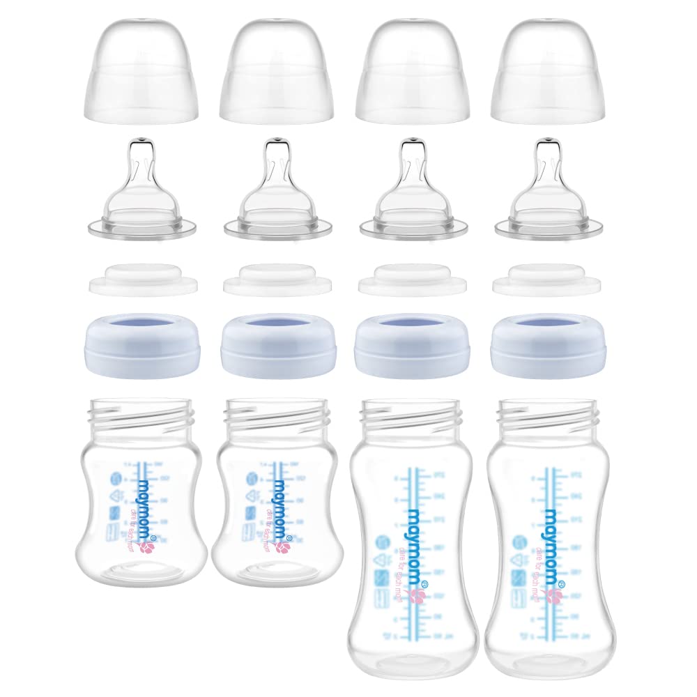 Maymom Wide-Mouth Milk Storage Collection N Feeding Bottle With Nipple, Dome Cap, Bottle Top, Sureseal Disk; Compatible With Spe