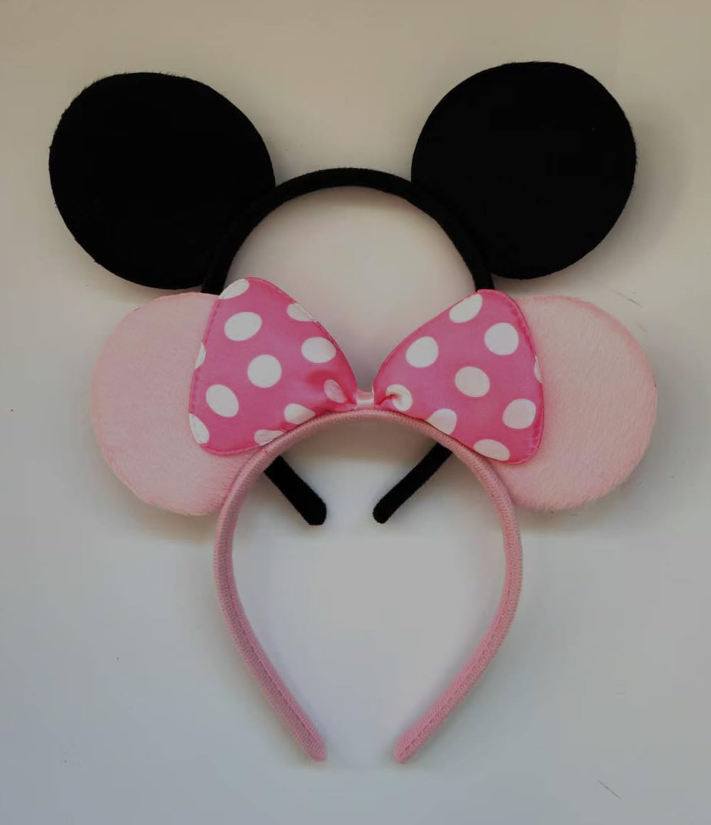 Newtgan 20 Pcs Mouse Ears Headbands For Birthday Party Theme Park Costume Play Celebration For Boys And Girls (Black,Pink) (Pink