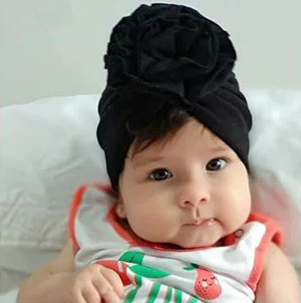 Insowni 8 Pack Solid Nursery Hospital Turban Hat Cap Beanie Bonnet With Big Flower For Baby Girls Toddlers Newborns Infants