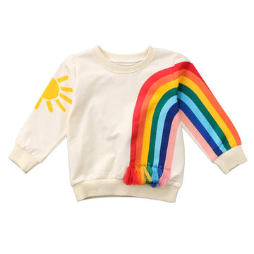 Toddler Kids Baby Girl Boy Long Sleeve Tassel Rainbow Sweatshirt Casual Shirt Pullover Tops (Beige, 3-4T)