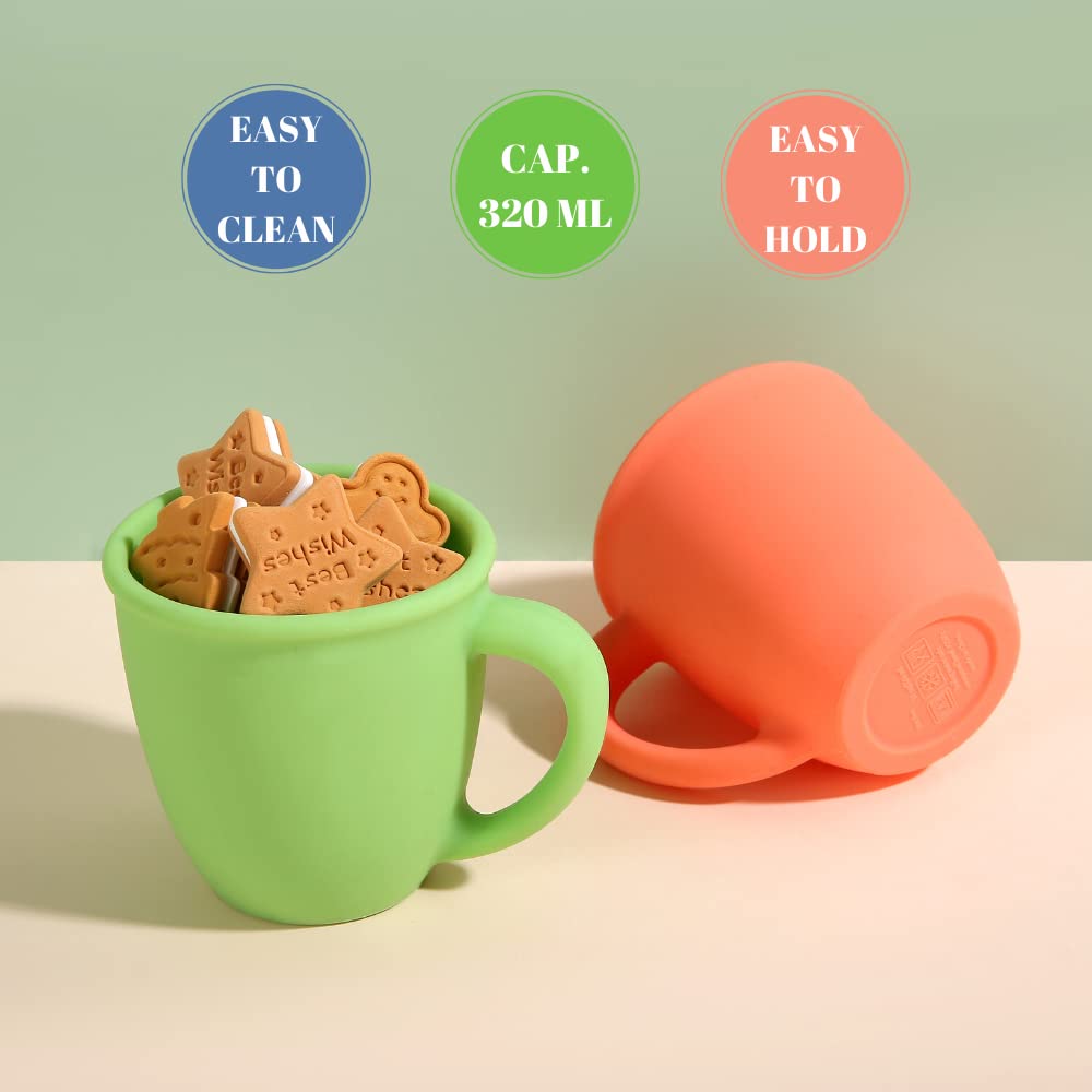 Vemolea 2 Pack 11 Ounce Silicone Training Cups For Baby And Kid, Toddler Learning Cup With Handles, Bpa Free, Microwave & Dishwa