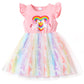 Baby Girl Unicorn Tulle Tutu Dress Toddler Girls Valentines Heart Tulle Dresses Flutter Sleeve Unicorn Birthday Outfit 3-4T