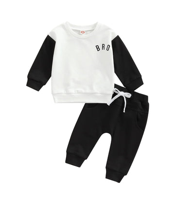 Baby Boys Clothes 3 6 9 12 18 24M 3T Pants Set Hooded Patchwork Hoodie Striped Sweatpants Fall Winter Outfit(White-Bro, 18-24 Mo
