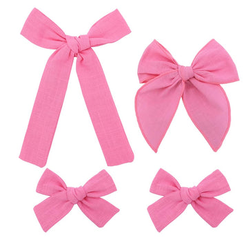 3 Styles Hair Bow Clips for Little Girls Toddler Baby Mom Women Hair Barrettes Accessories 4 Pcs Cotton Linen Bows Hot Pink