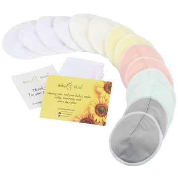 Bamboo Viscose Nursing Pads - 14 Washable Pads With Wash And Storage Bags - Breastfeeding Nipple Pads For Maternity - Reusable B