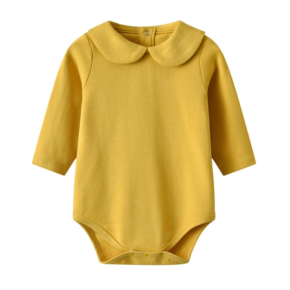 Auro Mesa Newborn Baby Infant Unisex Cotton Long-Sleeve Solid Peter Pan Collar Jumper Bodysuits Outfits