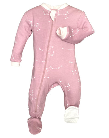 Zippyjamz - Zipper Organic Sleeper Footed Baby Pajamas With Inseam Zipper (Galaxy Love - Pink, 18-24 Months)