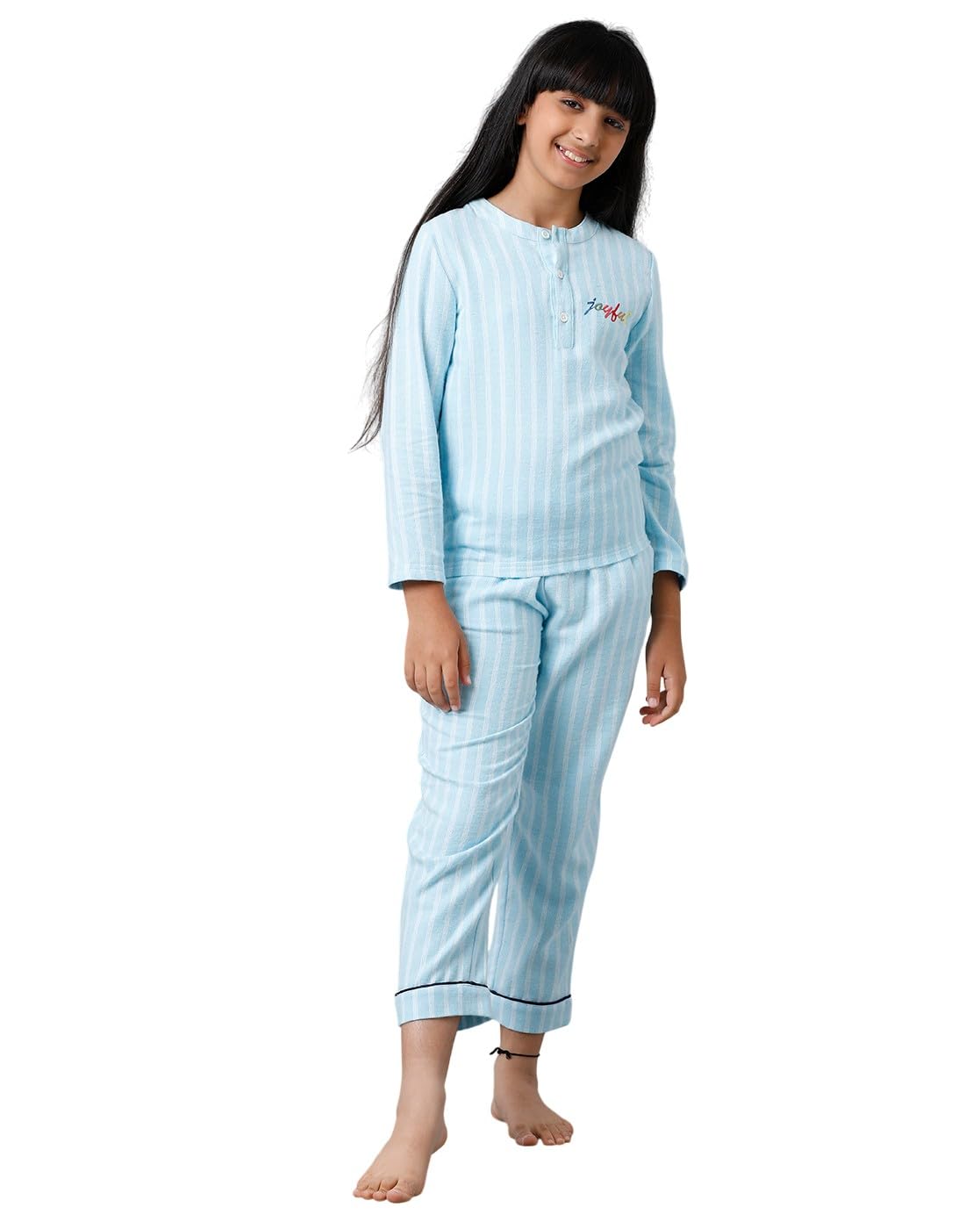 Under Fourteen Only Stripes Nightwear Set with TShirt & Pyjama, Full Sleeve Brushed Flannel Cute NightSuit Set for Kids (1213