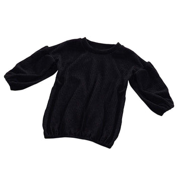 Grnshts Baby Girls Loose Long Lantern Sleeve Knit Sweater (Black, 2-3 Years)