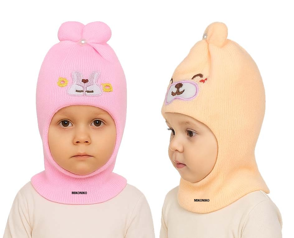 Mikoniko Baby Boys & Girls Woolen Monkey Cap  Pack Of 2 | Soft & Warm Full Coverage Beanie For Head, Ears & Neck | Stretchable 