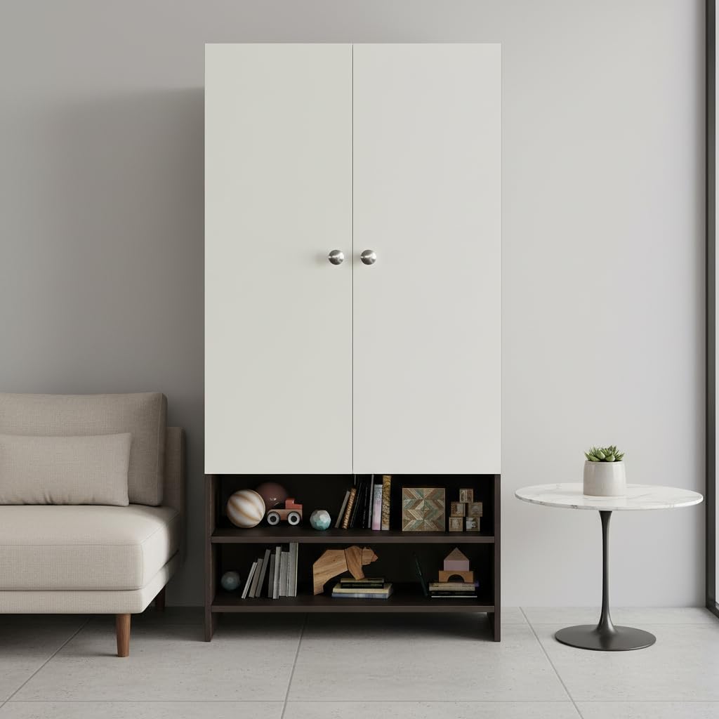 Woodwider Yosha Wardrobe Cabinet With Doors & Open Shelves | Engineered Wood Storage Cupboard Organizer For Clothes, Books & Hom