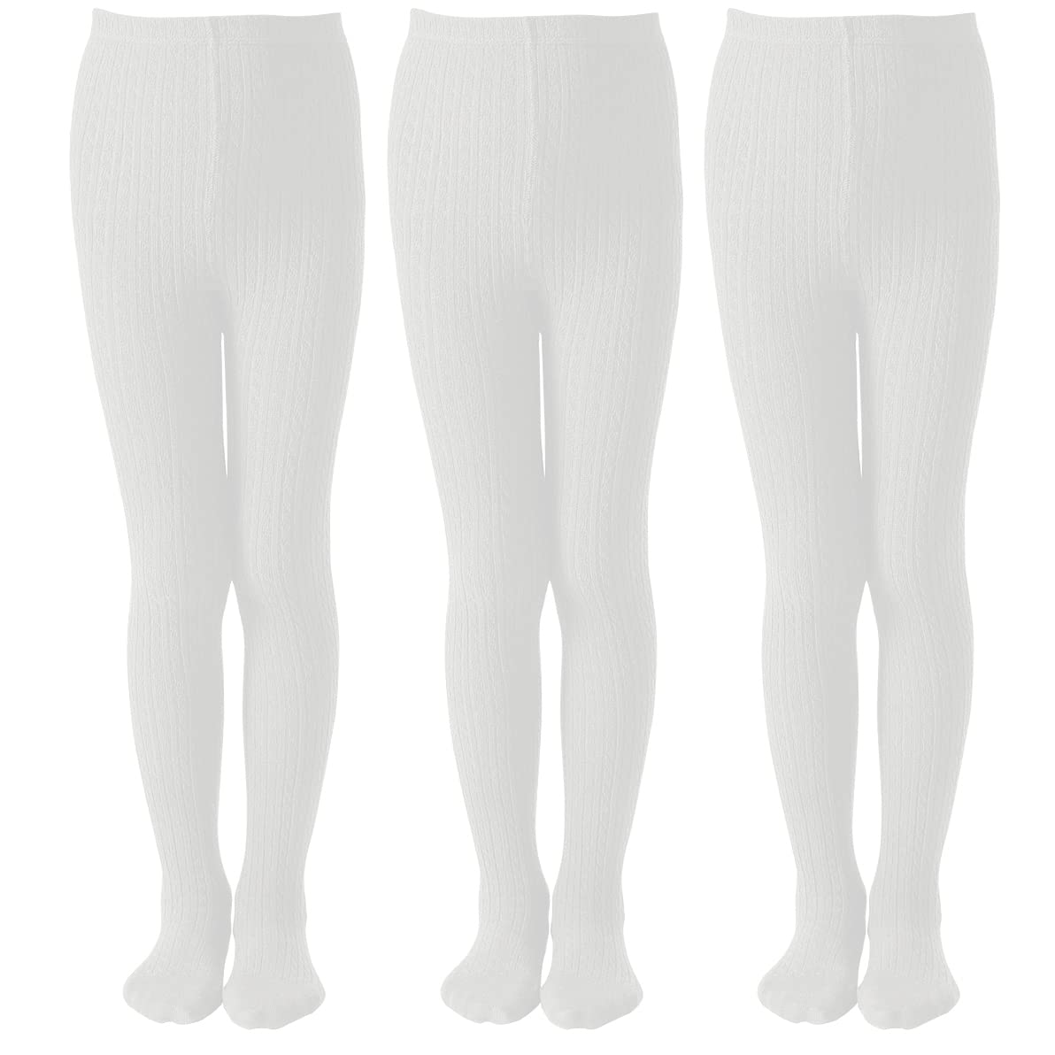Epeius Toddler Girls Thick Cable Knit Leggings Warm Cotton Pantyhose Dress Tights School Uniform Tights Baby Stockings Ivory Whi