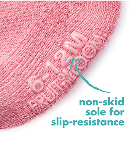 Fruit Of The Loom Baby 6-Pack All Weather Crew-Length Socks, Mesh & Thermal Stretch - Unisex, Girls, Boys (12-24 Months, Pink)