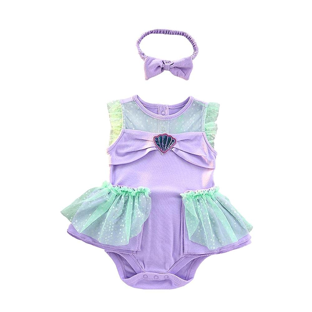 Dressy Daisy Baby Girls Princess Mermaid Onesie Romper Fancy Dress Costume Halloween Birthday Bodysuit Outfit with Headband Size