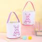Cootato Easter Bunny Basket Bags For Kids, Stripe Rabbit Pattern Egg Basket Hunt Bags Personalized Canvas Cotton Bucket With Flu